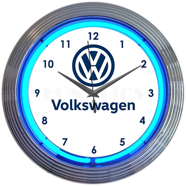 Volkswagen VW Blue Neon Clock