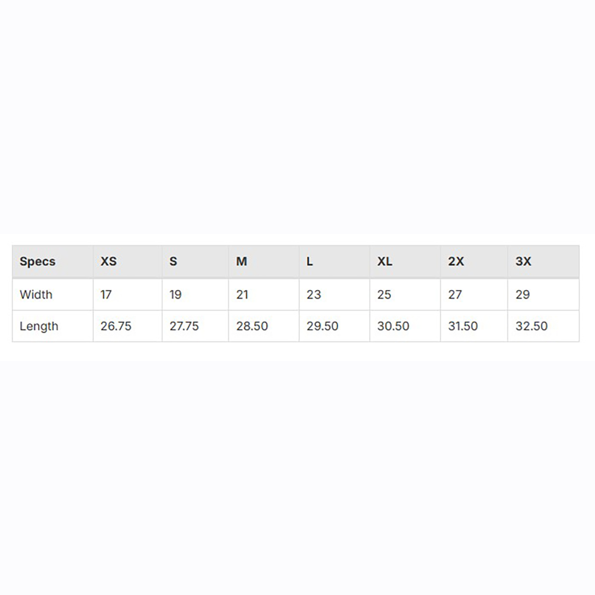 size chart image